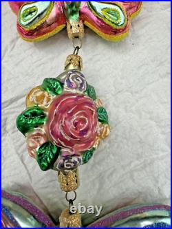 Christopher Radko Two Butterflies And A Rose Glass Triple Ornament 8 Long