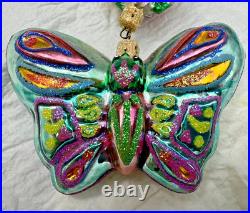 Christopher Radko Two Butterflies And A Rose Glass Triple Ornament 8 Long