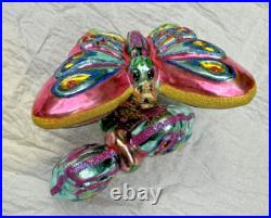 Christopher Radko Two Butterflies And A Rose Glass Triple Ornament 8 Long