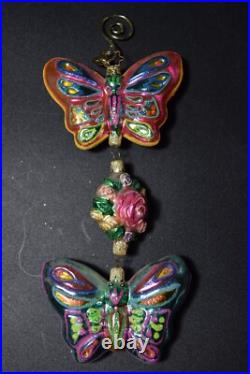 Christopher Radko Two Butterflies And A Rose Glass Triple Ornament 8 Long