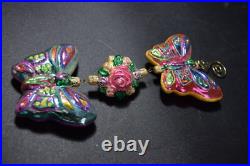 Christopher Radko Two Butterflies And A Rose Glass Triple Ornament 8 Long