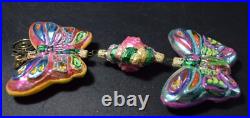 Christopher Radko Two Butterflies And A Rose Glass Triple Ornament 8 Long