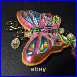 Christopher Radko Two Butterflies And A Rose Glass Triple Ornament 8 Long