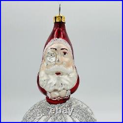 Christopher Radko Two Sided Santa Reflector Glass Christmas Ornament 7 VINTAGE