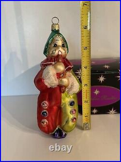 Christopher Radko Vintage Glass Christmas Ornament Clown Jester Playing Flute