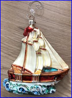 Christopher Radko Windjammer Sail Boat Polonaise Glass Blown Christmas Ornament