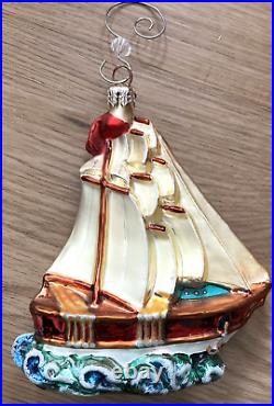 Christopher Radko Windjammer Sail Boat Polonaise Glass Blown Christmas Ornament