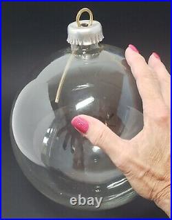Clear Glass XL Christmas Ball Ornament 9 inch with Silver Top Vintage Clear Glass XL Christmas Ball Ornament 9 inch with Silver Top Vintage