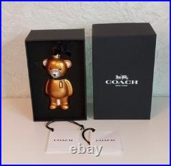 Coach New York Glass Teddy Bear Holiday Christmas Ornament With Box