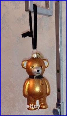 Coach New York Glass Teddy Bear Holiday Christmas Ornament With Box