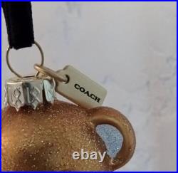 Coach New York Glass Teddy Bear Holiday Christmas Ornament With Box
