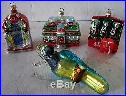 Coca-Cola Christmas Ornaments 2001 Blown Glass 4 in Wood Box Kurt Adler
