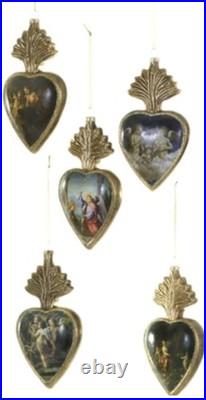 Cody Foster Christmas Renaissance Sacred Hearts Glass Ornaments 3''H-Set of 5