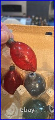 Collection of ten 1940's vintage Un-silvered Christmas ornaments WithTinsel