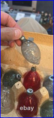 Collection of ten 1940's vintage Un-silvered Christmas ornaments WithTinsel