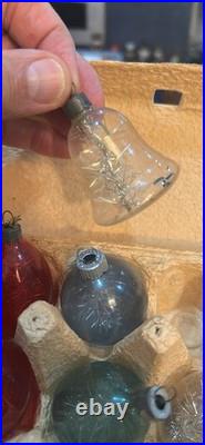 Collection of ten 1940's vintage Un-silvered Christmas ornaments WithTinsel