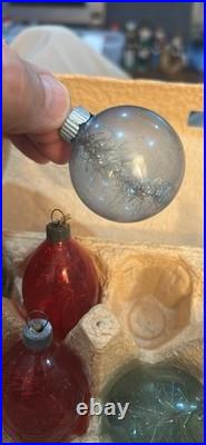 Collection of ten 1940's vintage Un-silvered Christmas ornaments WithTinsel