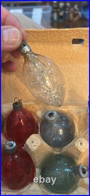 Collection of ten 1940's vintage Un-silvered Christmas ornaments WithTinsel