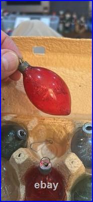 Collection of ten 1940's vintage Un-silvered Christmas ornaments WithTinsel