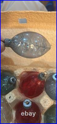 Collection of ten 1940's vintage Un-silvered Christmas ornaments WithTinsel