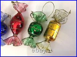 Colorful Glittered Blown Glass Candy Christmas Ornament-Set of 6 Very Pretty