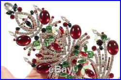 Czech handmade standing glass rhinestone Christmas tree ornament red green
