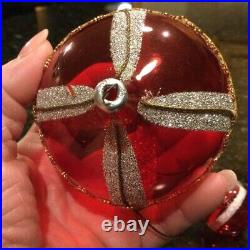 DE CARLINI SANTA HOT AIR BALLOON Blown Glass Christmas Ornament Italy RED/GOLD