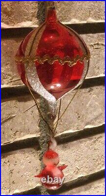 DE CARLINI SANTA HOT AIR BALLOON Blown Glass Christmas Ornament Italy RED/GOLD