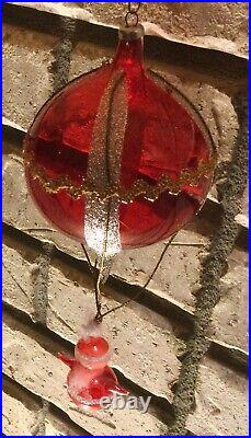 DE CARLINI SANTA HOT AIR BALLOON Blown Glass Christmas Ornament Italy RED/GOLD