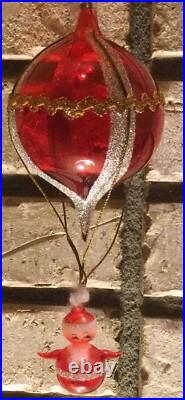 DE CARLINI SANTA RED HOT AIR BALLOON Blown Glass Christmas Ornament ITALY RARE