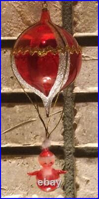 DE CARLINI SANTA RED HOT AIR BALLOON Blown Glass Christmas Ornament ITALY RARE