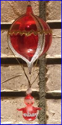 DE CARLINI SANTA RED HOT AIR BALLOON Blown Glass Christmas Ornament ITALY RARE
