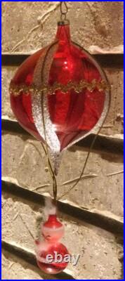 DE CARLINI SANTA RED HOT AIR BALLOON Blown Glass Christmas Ornament ITALY RARE