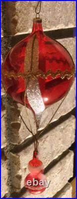 DE CARLINI SANTA RED HOT AIR BALLOON Blown Glass Christmas Ornament ITALY RARE