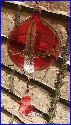 DE CARLINI SANTA RED HOT AIR BALLOON Blown Glass Christmas Ornament ITALY RARE