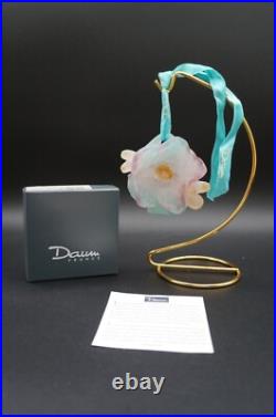 Daum 1995 Flower Glass Pate De Verre Christmas Ornament Ribbon rose noel
