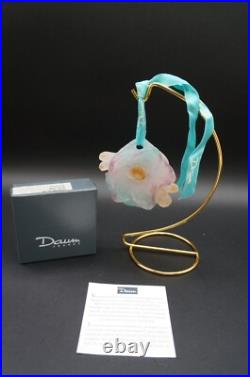 Daum 1995 Flower Glass Pate De Verre Christmas Ornament Ribbon rose noel