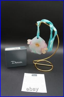 Daum 1995 Flower Glass Pate De Verre Christmas Ornament Ribbon rose noel