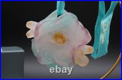 Daum 1995 Flower Glass Pate De Verre Christmas Ornament Ribbon rose noel