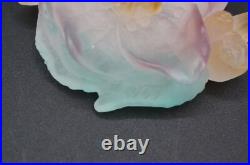 Daum 1995 Flower Glass Pate De Verre Christmas Ornament Ribbon rose noel