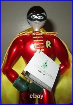 De Carlini Batman ROBIN Superheroes Glass Christmas Ornament New NWT+ Box RARE