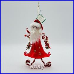 De Carlini Santa Claus With Bells Italian Glass Christmas Ornament 8.5 SUPER RARE