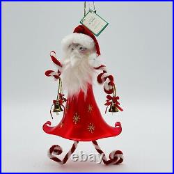 De Carlini Santa Claus With Bells Italian Glass Christmas Ornament 8.5 SUPER RARE