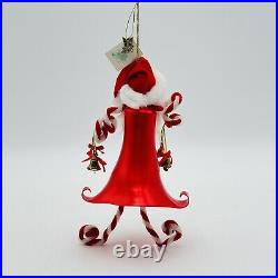 De Carlini Santa Claus With Bells Italian Glass Christmas Ornament 8.5 SUPER RARE