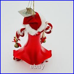 De Carlini Santa Claus With Bells Italian Glass Christmas Ornament 8.5 SUPER RARE