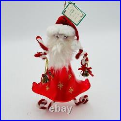 De Carlini Santa Claus With Bells Italian Glass Christmas Ornament 8.5 SUPER RARE