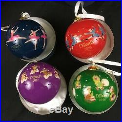 Dillards 12 Days of Christmas Ornaments Set Glass Balls Hand Painted Interiors