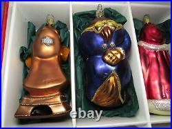 Disney Beauty And The Beast Enchanted Christmas Blown Glass Ornament Set MIB