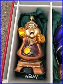 Disney Germany Beauty & The Beast Blown Glass Enchanted Christmas Ornament Set