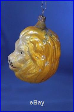 Early Glass German Yellow Lion Head Christmas Ornament